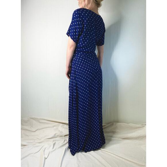AUGUSTE THE LABEL "Lilly" Navy Blue Polka Dot Maxi Wrap Dress US 4 - Picture 6 of 13